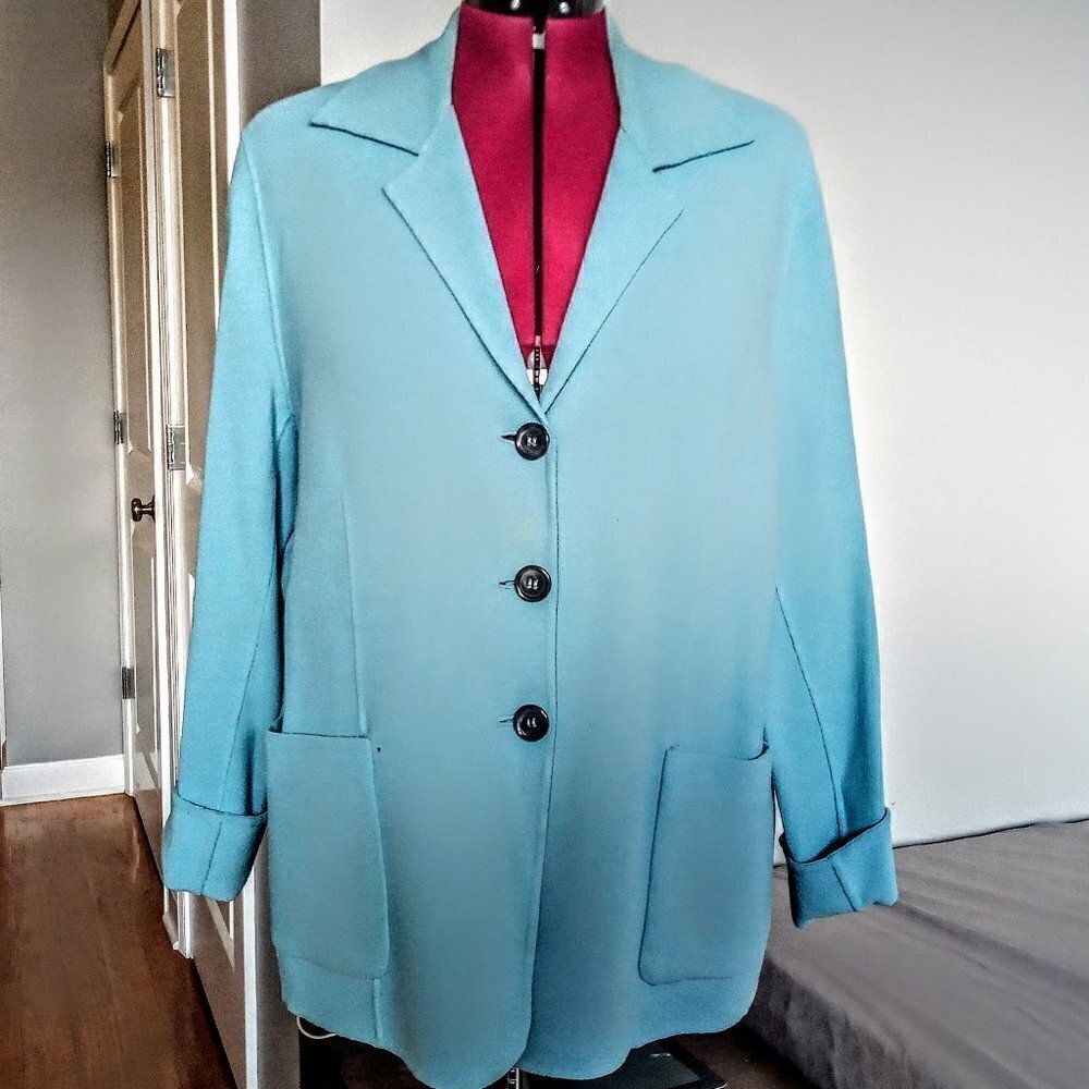 Jones New York Blue Pure Wool Crepe Jacket